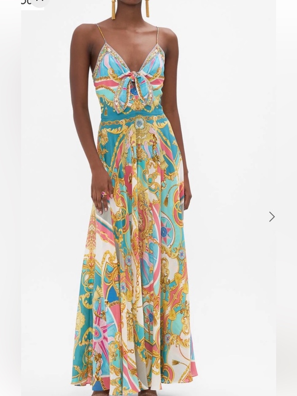 Camilla Blue Pink Gold Printed Tie-Front Dress